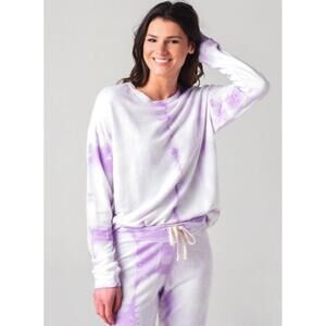 Sundry Women's Purple Tie-Dye Terry Cloth Oversize Sweatshirt Sweater - Size - 3